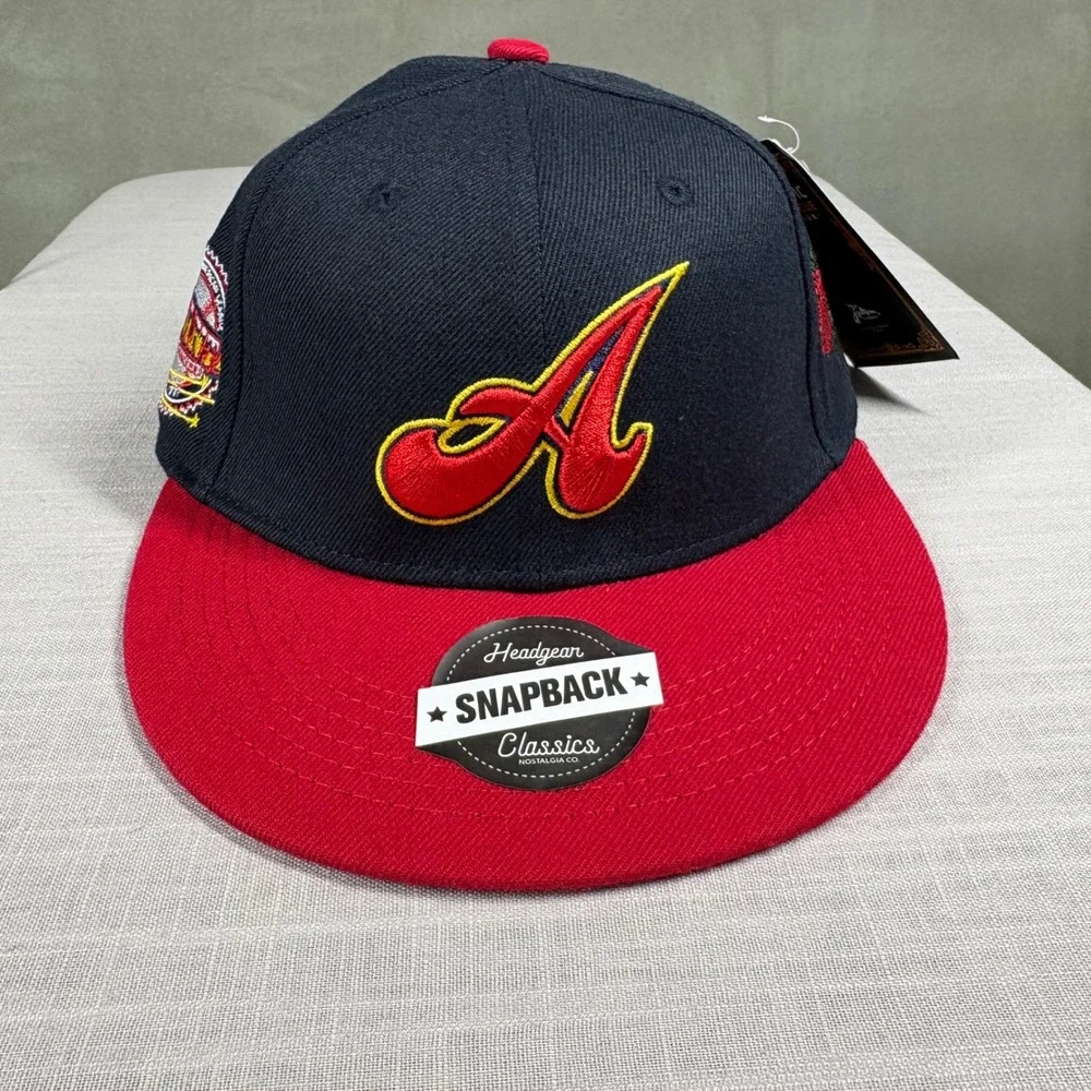 Headgear Classics Atlanta Black Crackers Youth Snapback Hat Navy Red with Pin